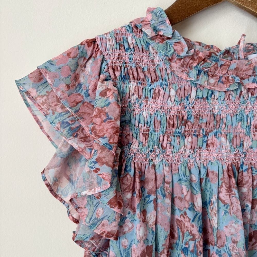 En Saison Watercolor Floral Smocked Blouse Small Cottagecore - Picture 4 of 9
